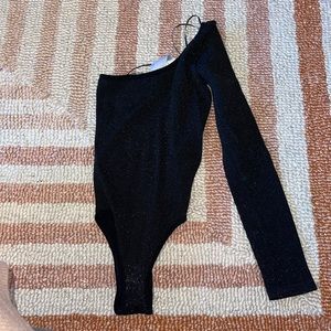 Black sparkly one shoulder bodysuit